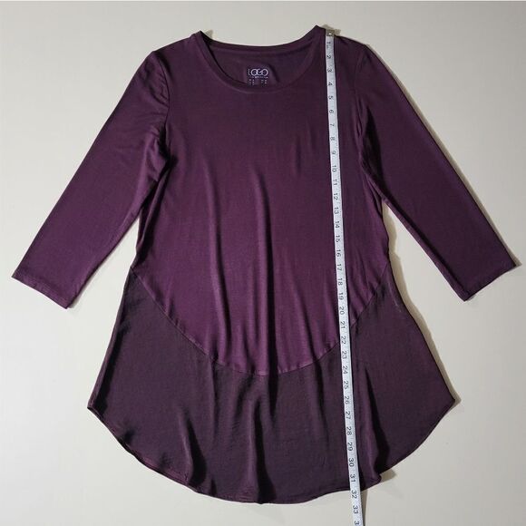 LOGO by Lori Goldstein® Burgundy Round-neck  Mixed Media Short Sleeve Dress - Picture 4 of 11